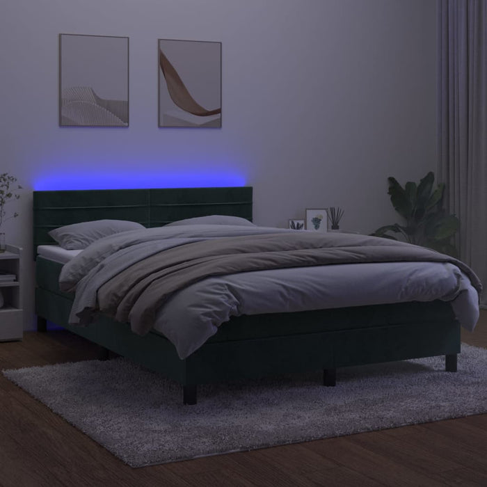 Letto a Molle con Materasso e LED Verde Scuro 140x190cm Velluto 3134462