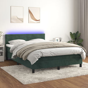 Letto a Molle con Materasso e LED Verde Scuro 140x190cm Velluto 3134462