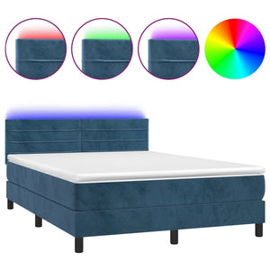 Letto a Molle con Materasso e LED Blu Scuro 140x190 cm 3134463