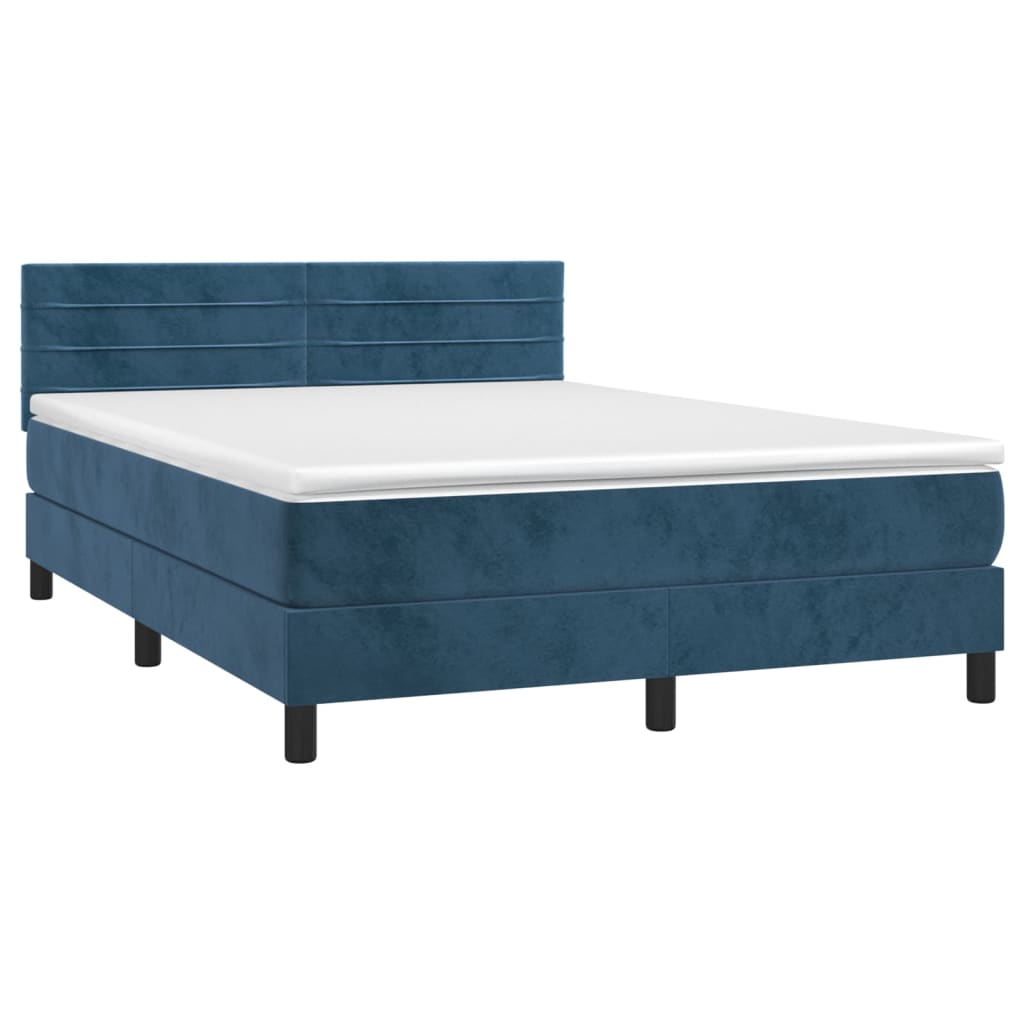 Letto a Molle con Materasso e LED Blu Scuro 140x190 cm 3134463