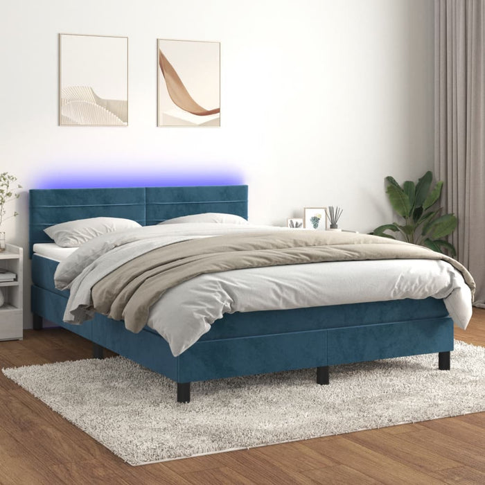 Letto a Molle con Materasso e LED Blu Scuro 140x190 cm 3134463