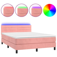 Letto a Molle con Materasso e LED Rosa 140x190 cm in Velluto 3134464