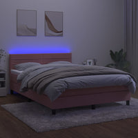 Letto a Molle con Materasso e LED Rosa 140x190 cm in Velluto 3134464