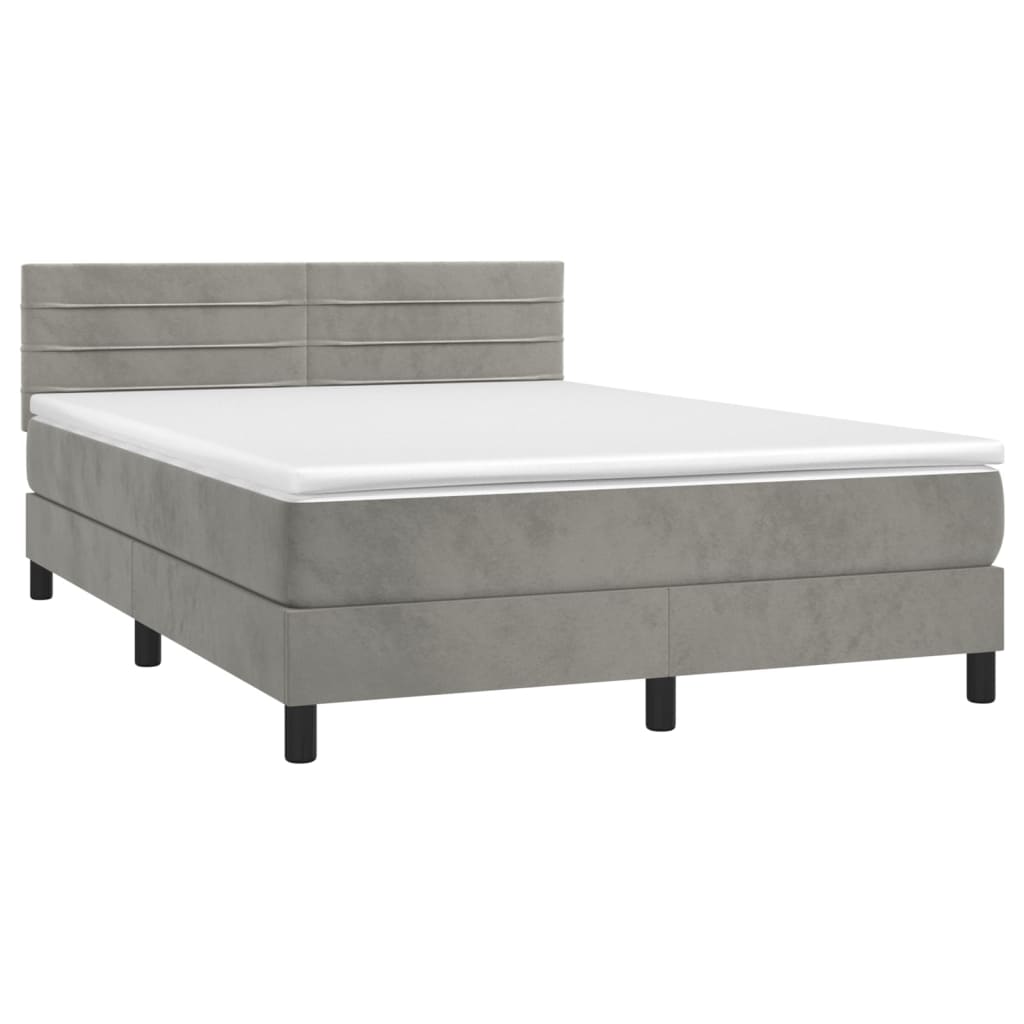 Letto a Molle Materasso e LED Grigio Chiaro 140x200 cm Velluto 3134465