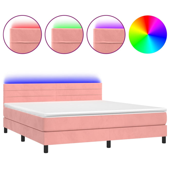 Letto a Molle con Materasso e LED Rosa 180x200 cm in Velluto 3134482