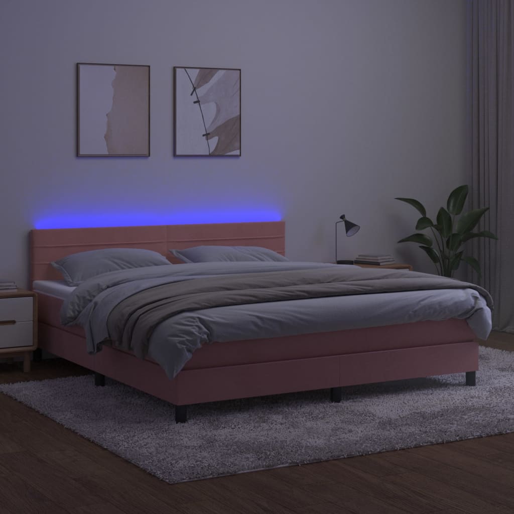 Letto a Molle con Materasso e LED Rosa 180x200 cm in Velluto 3134482