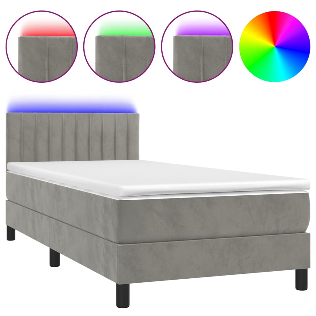 Letto a Molle Materasso e LED Grigio Chiaro 80x200 cm Velluto cod mxl 56147