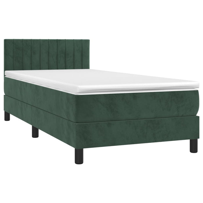 Letto a Molle con Materasso e LED Verde Scuro 80x200cm Velluto 3134492