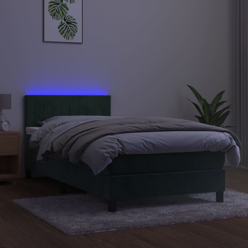 Letto a Molle con Materasso e LED Verde Scuro 80x200cm Velluto 3134492