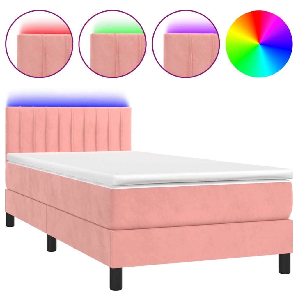 Letto a Molle con Materasso e LED Rosa 80x200 cm in Velluto cod mxl 76616