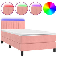 Letto a Molle con Materasso e LED Rosa 80x200 cm in Velluto 3134494