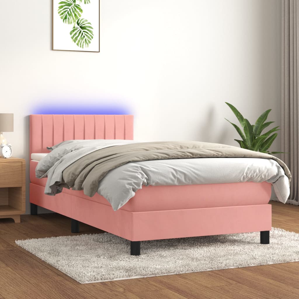 Letto a Molle con Materasso e LED Rosa 80x200 cm in Velluto 3134494