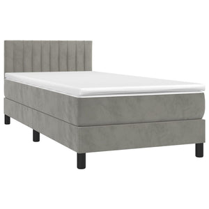 Letto a Molle Materasso e LED Grigio Chiaro 90x200 cm Velluto 3134501