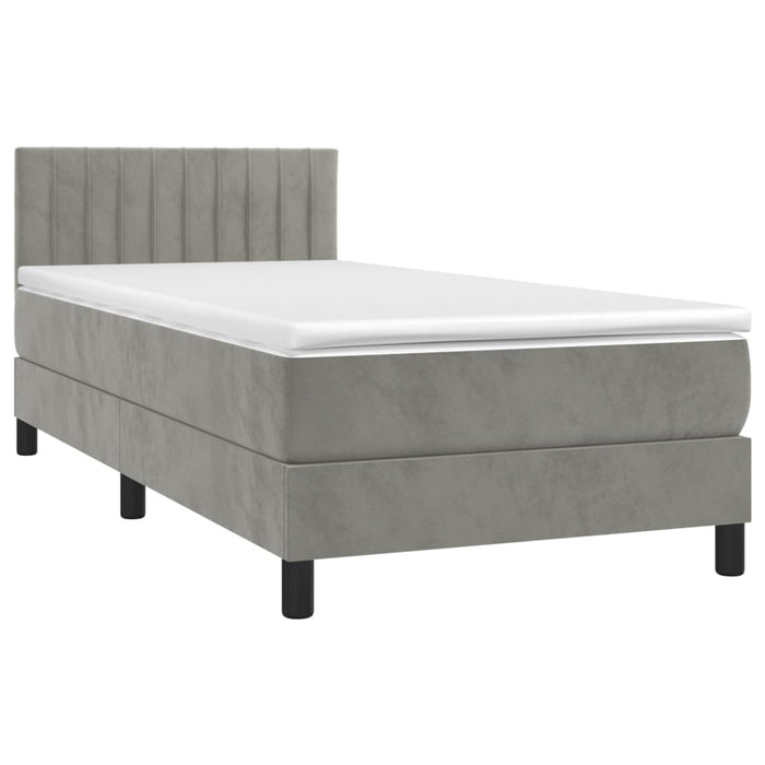 Letto a Molle Materasso e LED Grigio Chiaro 90x200 cm Velluto 3134501