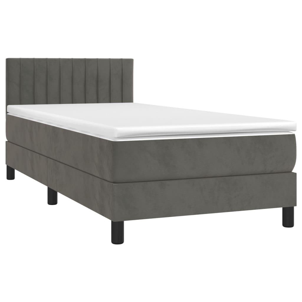 Letto a Molle con Materasso e LED Grigio Scuro 90x200cm Velluto 3134502