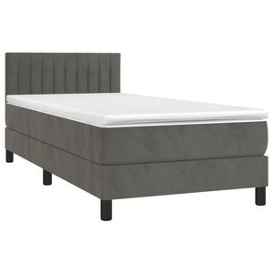 Letto a Molle con Materasso e LED Grigio Scuro 90x200cm Velluto 3134502