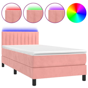 Letto a Molle con Materasso e LED Rosa 90x200 cm in Velluto 3134506