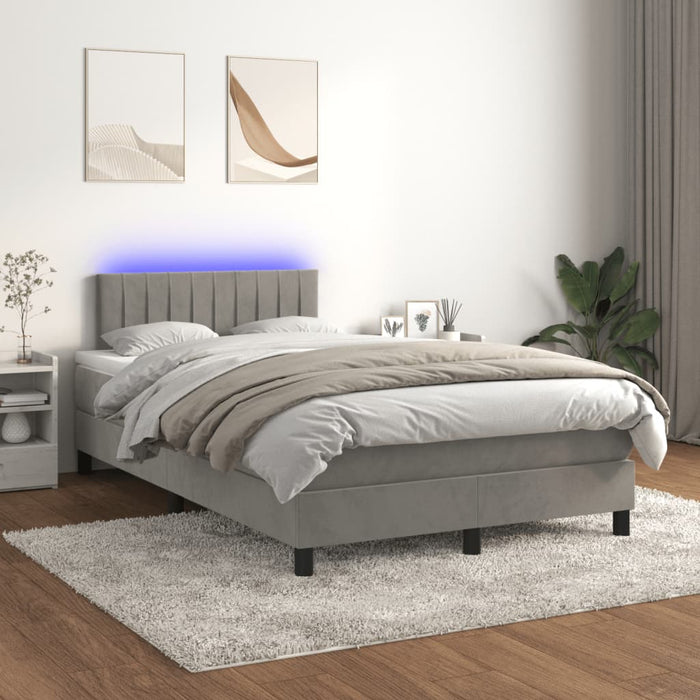 Letto a Molle Materasso e LED Grigio Chiaro 120x200 cm Velluto cod mxl 59420