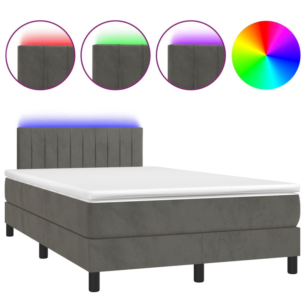 Letto a Molle con Materasso e LED Grigio Scuro 120x200 cm cod mxl 63219