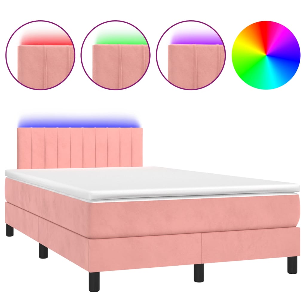 Letto a Molle con Materasso e LED Rosa 120x200 cm in Velluto cod mxl 64538