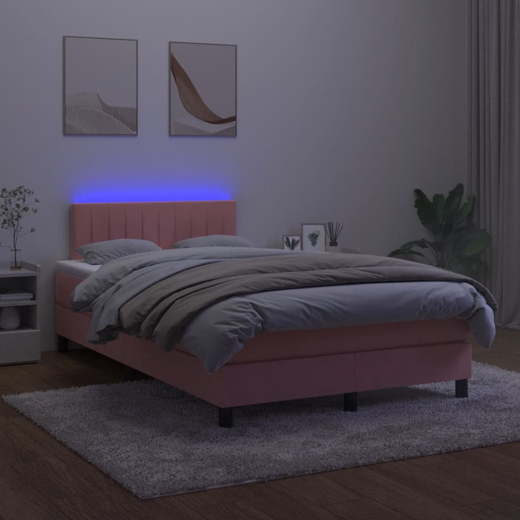 Letto a Molle con Materasso e LED Rosa 120x200 cm in Velluto cod mxl 64538