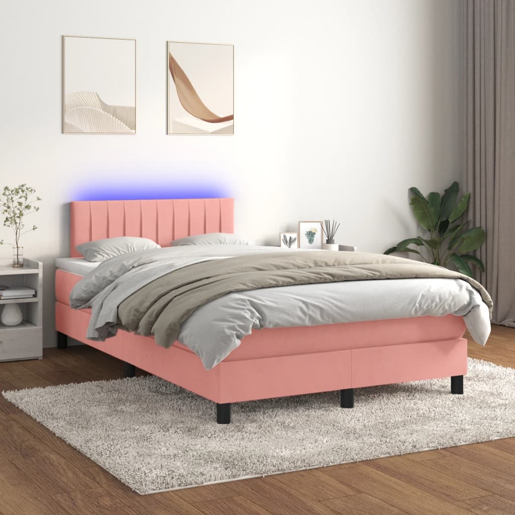 Letto a Molle con Materasso e LED Rosa 120x200 cm in Velluto cod mxl 64538