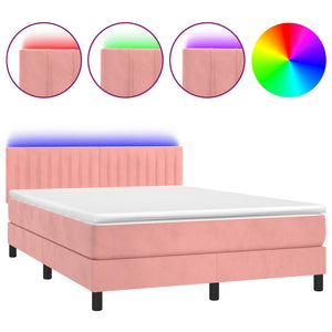 Letto a Molle con Materasso e LED Rosa 140x200 cm in Velluto 3134530