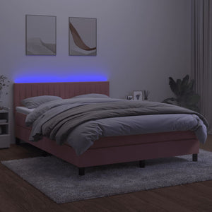 Letto a Molle con Materasso e LED Rosa 140x200 cm in Velluto 3134530