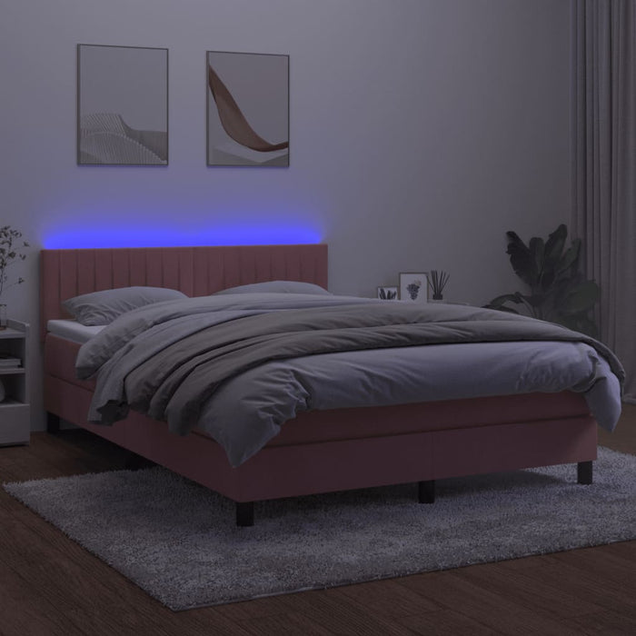 Letto a Molle con Materasso e LED Rosa 140x200 cm in Velluto 3134530