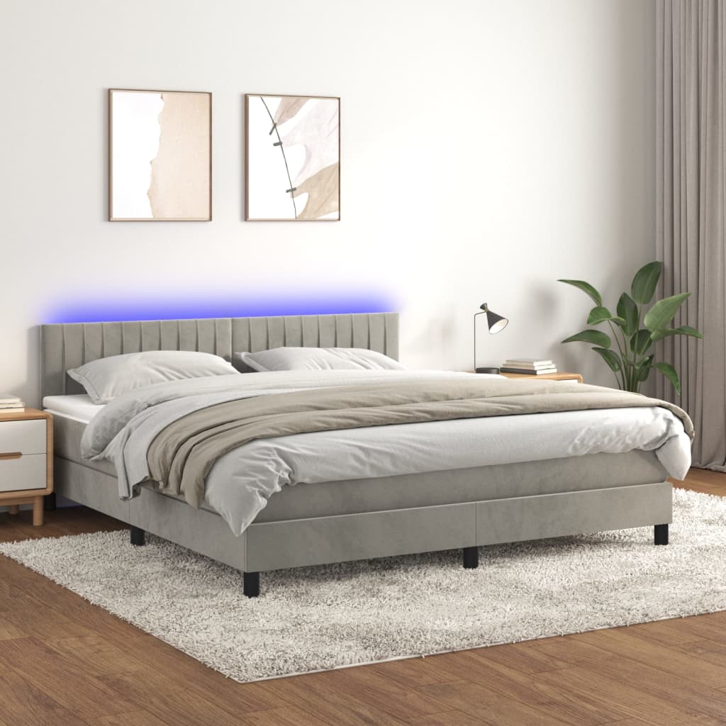 Letto a Molle Materasso e LED Grigio Chiaro 160x200 cm Velluto cod mxl 36609