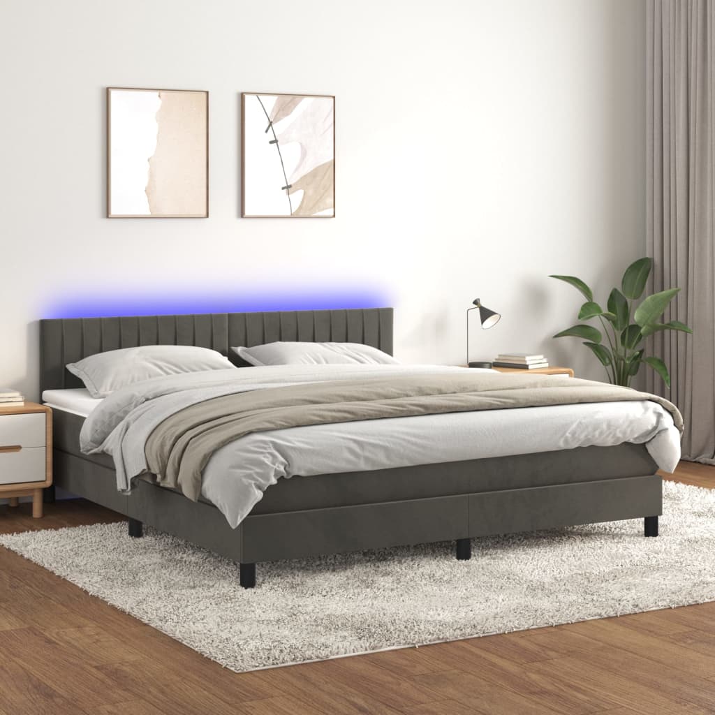 Letto a Molle con Materasso e LED Grigio Scuro 160x200 cmcod mxl 98931