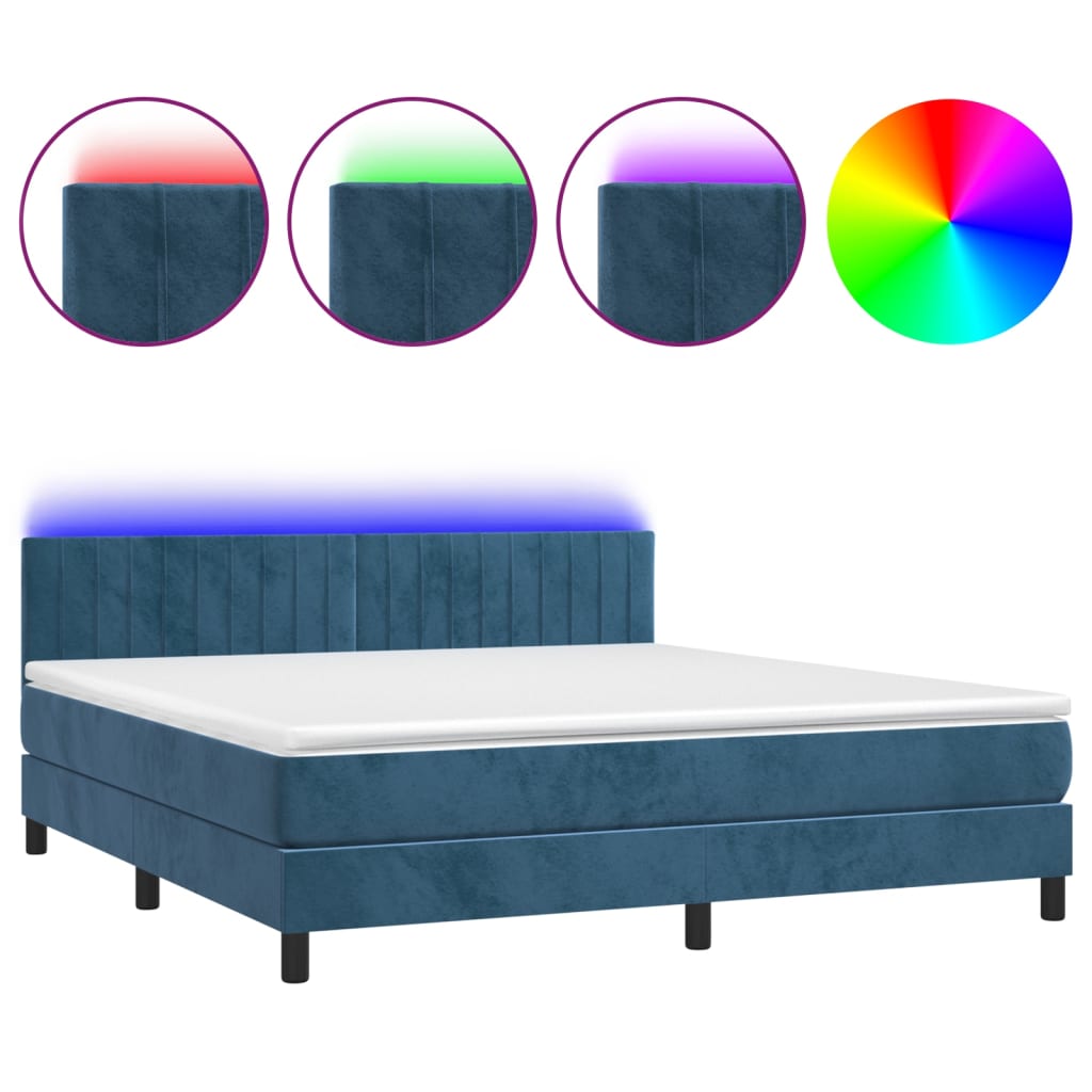 Letto a Molle con Materasso e LED Blu Scuro 160x200 cm 3134535