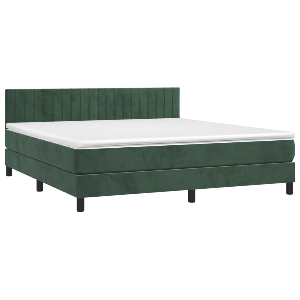 Letto a Molle con Materasso e LED Verde Scuro 180x200cm Velluto 3134540