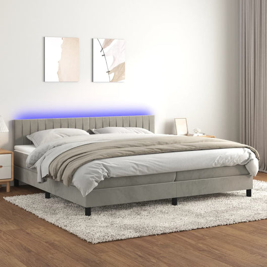 Letto a Molle Materasso e LED Grigio Chiaro 200x200 cm Velluto cod mxl 63900