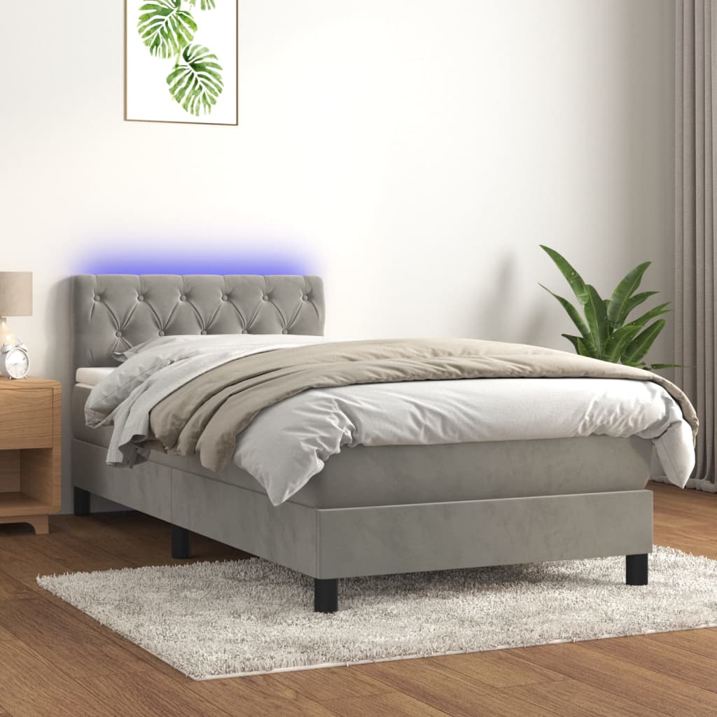 Letto a Molle Materasso e LED Grigio Chiaro 80x200 cm Velluto cod mxl 61944