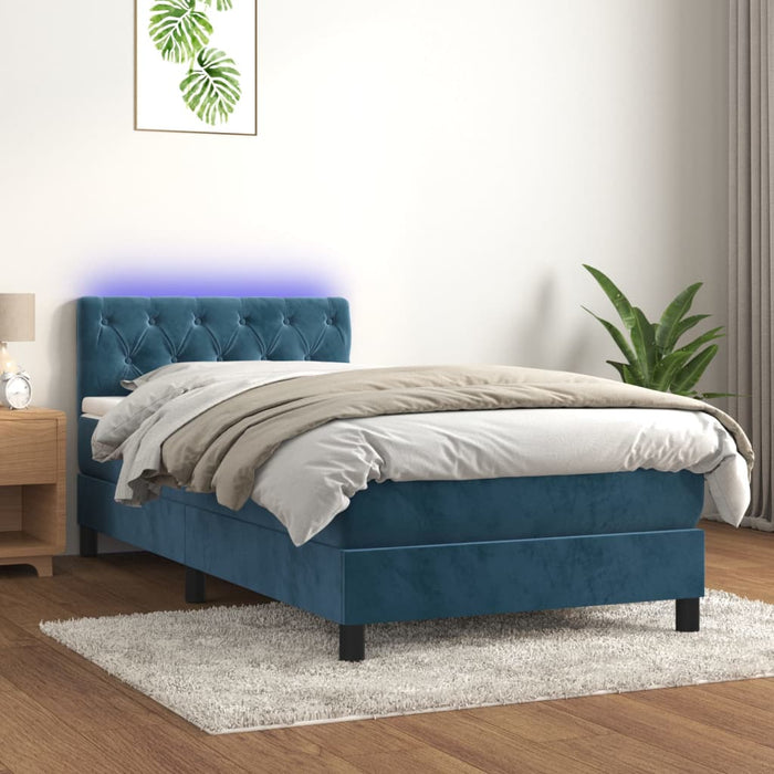 Letto a Molle con Materasso e LED Blu Scuro 80x200cm in Velluto 3134553