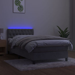 Letto a Molle Materasso e LED Grigio Chiaro 90x190 cm Velluto 3134555