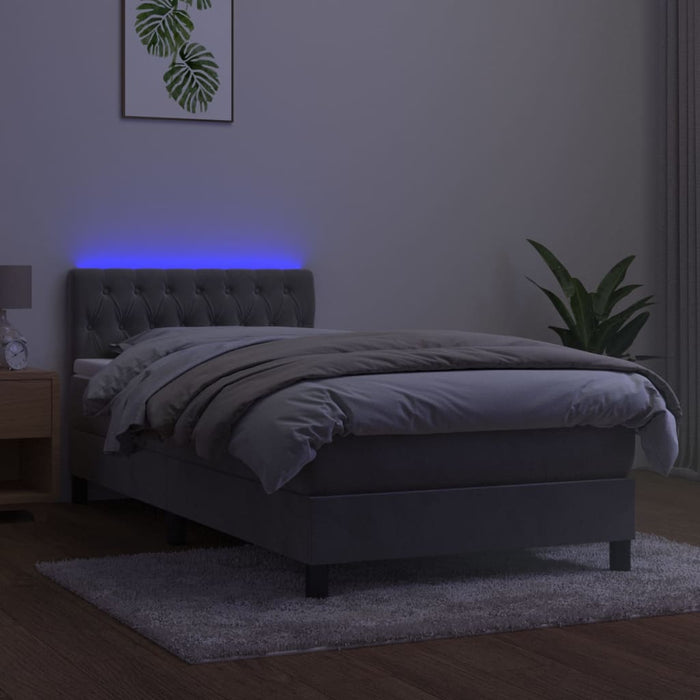 Letto a Molle Materasso e LED Grigio Chiaro 90x190 cm Velluto 3134555