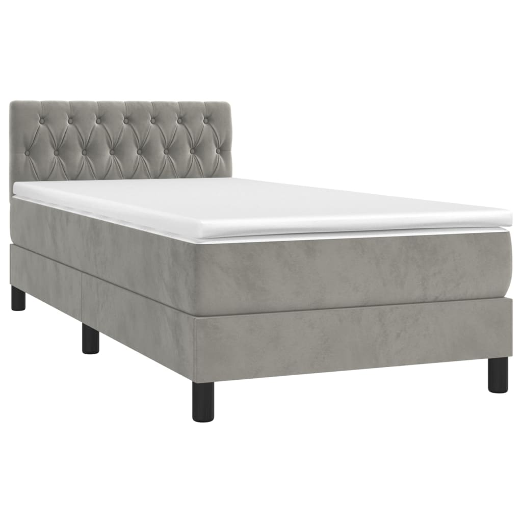 Letto a Molle Materasso e LED Grigio Chiaro 90x200 cm Velluto 3134561