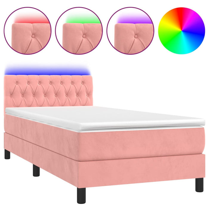 Letto a Molle con Materasso e LED Rosa 90x200 cm in Velluto 3134566