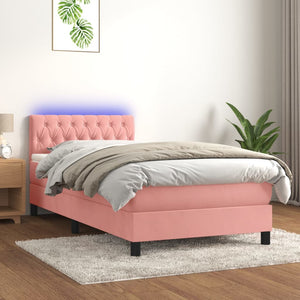 Letto a Molle con Materasso e LED Rosa 90x200 cm in Velluto 3134566