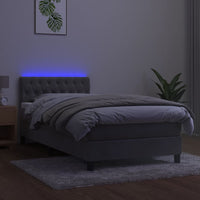 Letto a Molle Materasso e LED Grigio Chiaro 100x200 cm Velluto cod mxl 64756