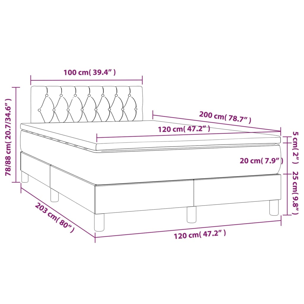 Letto a Molle con Materasso e LED Nero 120x200 cm in Velluto cod mxl 62036