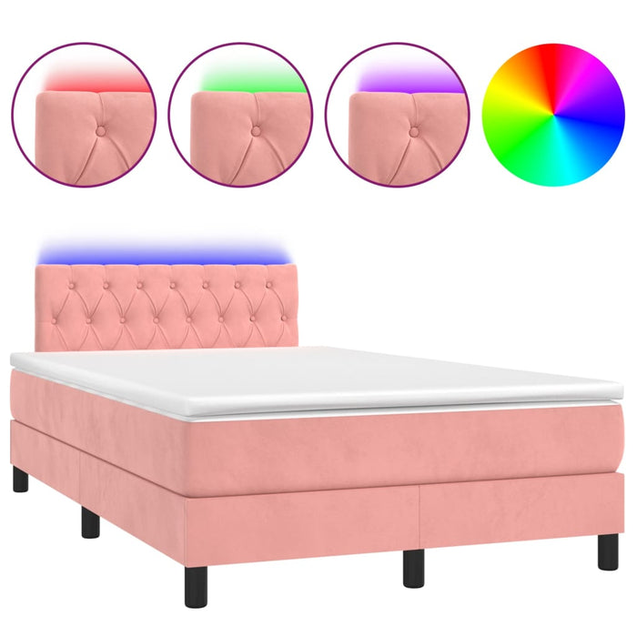 Letto a Molle con Materasso e LED Rosa 120x200 cm in Velluto cod mxl 64541