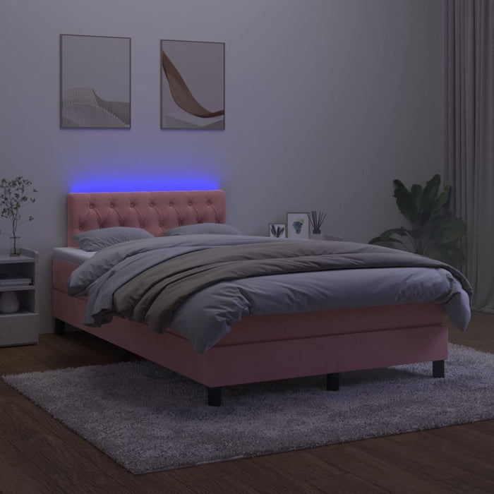 Letto a Molle con Materasso e LED Rosa 120x200 cm in Velluto cod mxl 64541