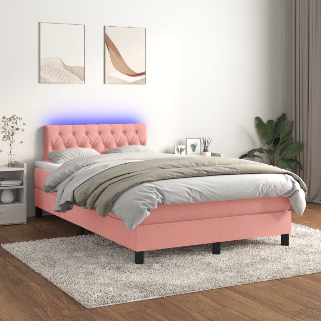 Letto a Molle con Materasso e LED Rosa 120x200 cm in Velluto cod mxl 64541