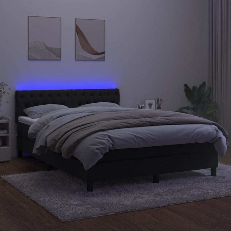 Letto a Molle con Materasso e LED Nero 140x190 cm in Velluto cod mxl 62164