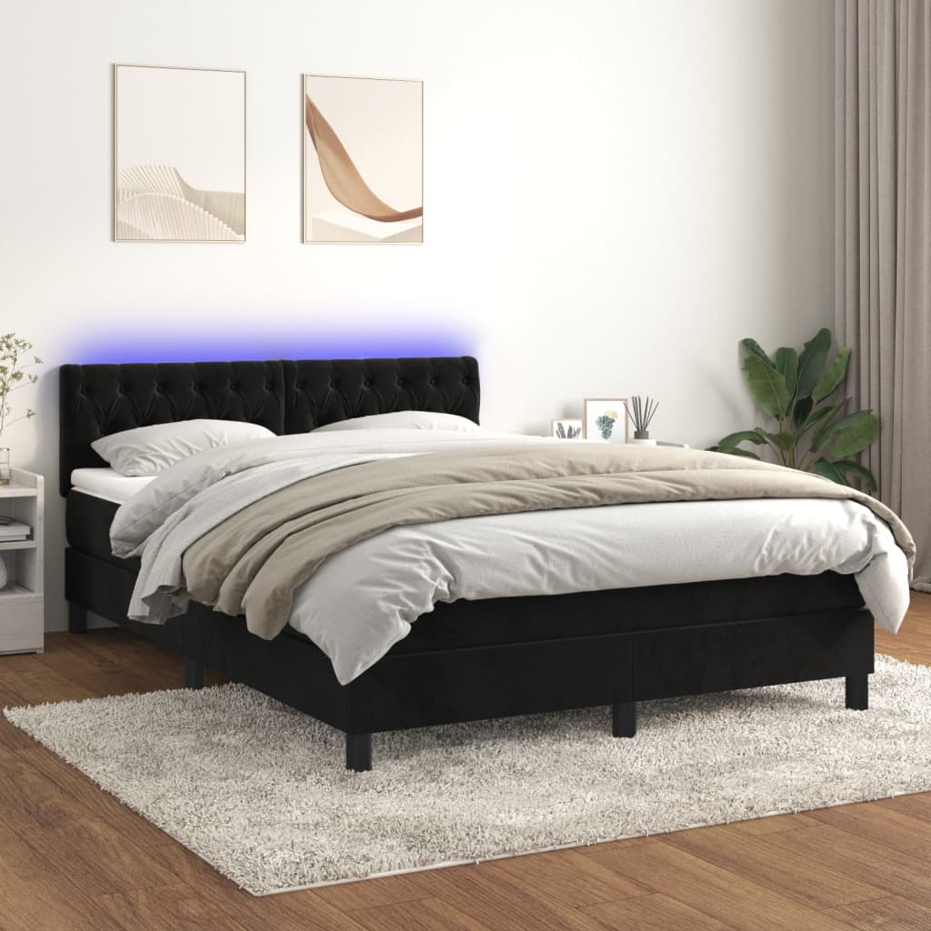 Letto a Molle con Materasso e LED Nero 140x190 cm in Velluto cod mxl 62164