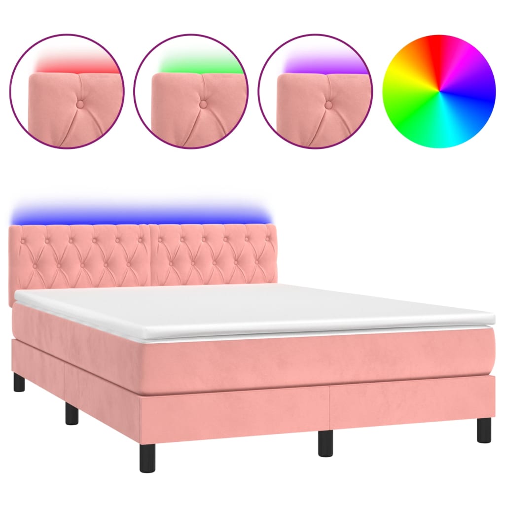 Letto a Molle con Materasso e LED Rosa 140x190 cm in Vellutocod mxl 74940