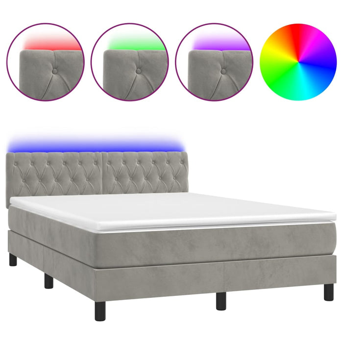 Letto a Molle Materasso e LED Grigio Chiaro 140x200 cm Vellutocod mxl 98927